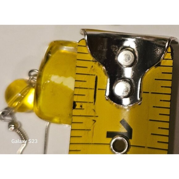 2 Vintage Earrings Hand Blown Art Glass Chunky Dangle With Hook Yellow & Green - Picture 5 of 11